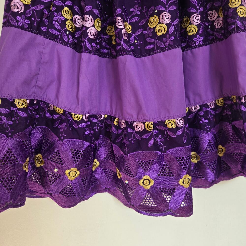 Fairy Women Peasant Skirt Crochet Floral Patchwork Sheer Feminine Medium - Picture 9 of 10